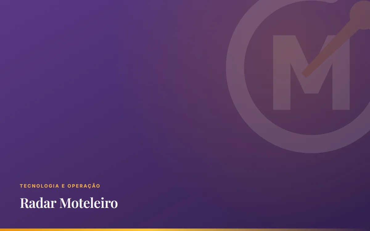 Arte do Radar Moteleiro com a marca do portal sobre fundo roxo.